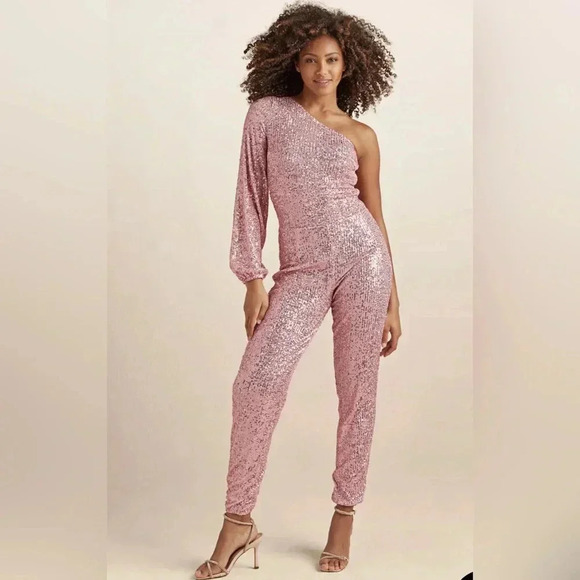 Sequin One Shoulder Jumpsuit - Picture 1 of 15
